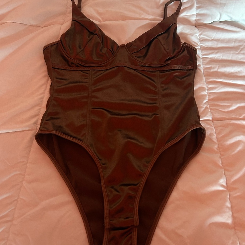 Brown Satin Bodysuit